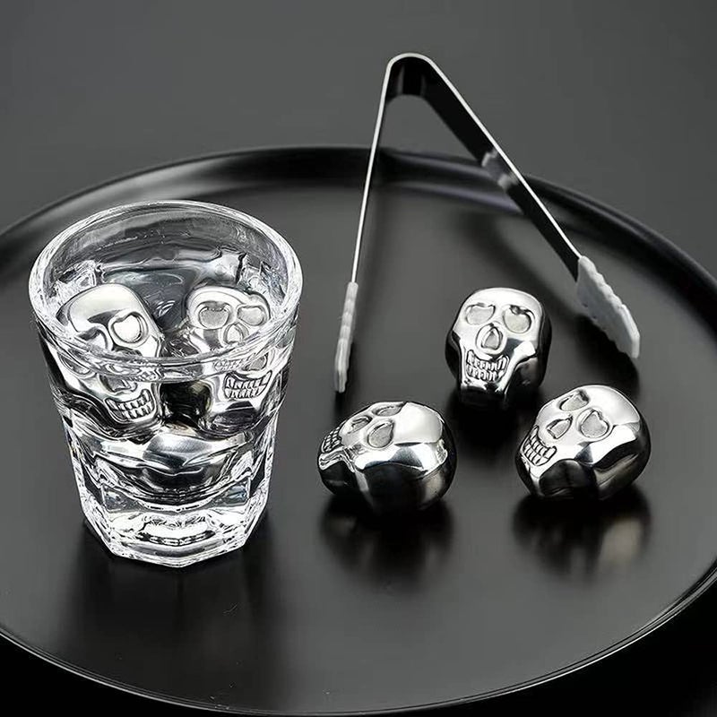 i Kito Reusable Stainless Steel Ice Cube Metal Whiskey Stones for Drinks Skull Shaped Set of 6 by i Kito - Image 3
